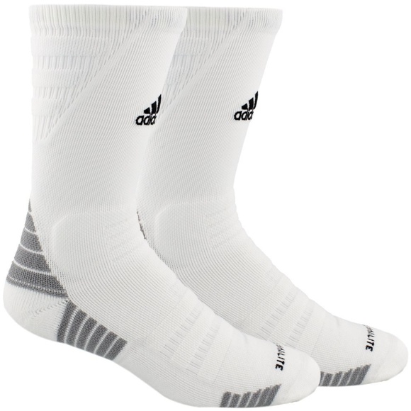2 PAIRS White Adidas Max Cushioned Crew Socks - Picture 1 of 3